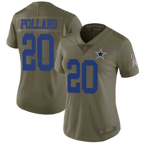 Womens Dallas Cowboys #20 Tony Pollard Olive Limited 2017 Salute to Service Jersey Dyin